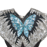 Butterfly Shaped Womens Printed Blouse Blue Silk Crazy Pattern S