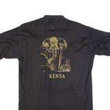 Kenya Mens Plain Shirt Black Animal Print L
