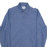 CALVIN KLEIN Slim Fit Mens Plain Shirt Blue Long Sleeve L
