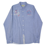 LA MATINA Mens Plain Shirt Blue 90s Long Sleeve M