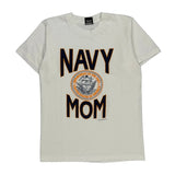 Single Stitch Navy Mom Screen Stars Graphic T-Shirt - Medium White Cotton Blend