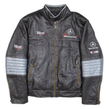 MERCEDES BENZ Racing Quilted Lined Mens Jacket Black Leather 3XL