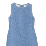 V.I.PETITES Womens Day Dress Blue Denim Floral Sleeveless Short XXS