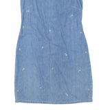 V.I.PETITES Womens Day Dress Blue Denim Floral Sleeveless Short XXS