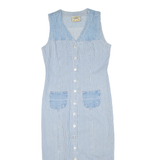 TICKETS Womens Day Dress Blue Denim Striped Sleeveless Midi L