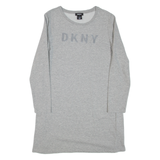 DKNY Womens Day Dress Grey Long Sleeve Knee Length L
