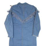 Fringe Womens Day Dress Blue Denim Long Sleeve Midi L