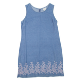 VISION APPAREL Womens Shift Dress Blue Denim Sleeveless Short L