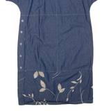 Womens Day Dress Blue Denim Floral Short Sleeve Short L