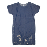 Womens Day Dress Blue Denim Floral Short Sleeve Short L