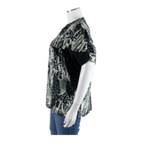 JEAN PAUL Womens Printed Blouse Black 90s Linen Crazy Pattern UK 14