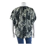 JEAN PAUL Womens Printed Blouse Black 90s Linen Crazy Pattern UK 14