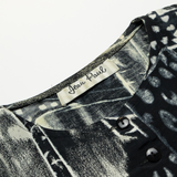 JEAN PAUL Womens Printed Blouse Black 90s Linen Crazy Pattern UK 14