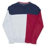 TOMMY HILFIGER Mens Patterned Jumper Maroon Tight Knit XS
