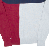 TOMMY HILFIGER Mens Patterned Jumper Maroon Tight Knit XS