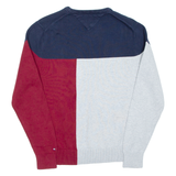 TOMMY HILFIGER Mens Patterned Jumper Maroon Tight Knit XS