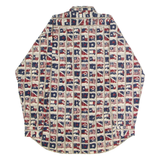 TOMMY JEANS USA Flag Mens Shirt Cream 90s Crazy Pattern Long Sleeve L