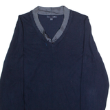 TOMMY HILFIGER Womens Jumper Blue V-Neck Tight Knit L