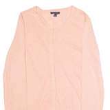 TOMMY HILFIGER Womens Patterned Cardigan Pink Diamond Crew Neck Tight Knit S
