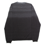 CALVIN KLEIN Mens Patterned Jumper Black Striped V-Neck Tight Knit Wool L