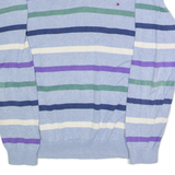 TOMMY HILFIGER Mens Patterned Jumper Blue Striped V-Neck Tight Knit L