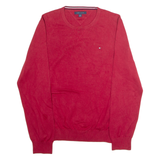 TOMMY HILFIGER Mens Jumper Red Crew Neck Tight Knit L