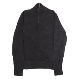 TOMMY HILFIGER Mens Jumper Black 1/4 Zip Tight Knit L