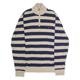 TOMMY HILFIGER Mens Patterned Jumper Beige Striped 1/4 Zip Tight Knit 2XL