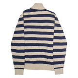 TOMMY HILFIGER Mens Patterned Jumper Beige Striped 1/4 Zip Tight Knit 2XL