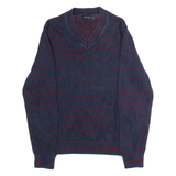 NAUTICA Mens Patterned Jumper Blue Striped V-Neck Chunky Knit M
