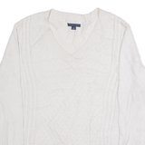 TOMMY HILFIGER Womens Jumper White Crew Neck Cable Knit L