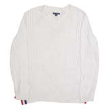 TOMMY HILFIGER Womens Jumper White Crew Neck Cable Knit L