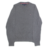 TOMMY HILFIGER Mens Jumper Grey Crew Neck Tight Knit S