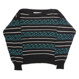 WEATHERVANE Womens Patterned Jumper Black Striped Crew Neck 90s L