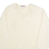 TUNDRA Mens Jumper Cream V-Neck 90s Tight Knit Wool XL