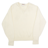 TUNDRA Mens Jumper Cream V-Neck 90s Tight Knit Wool XL