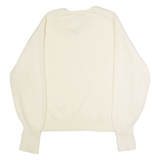 TUNDRA Mens Jumper Cream V-Neck 90s Tight Knit Wool XL