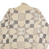 Womens Patterned Jumper Beige Crazy Pattern Roll Neck Chunky Knit M
