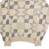 Womens Patterned Jumper Beige Crazy Pattern Roll Neck Chunky Knit M