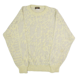 PERRONE MODA Mens Patterned Jumper Yellow Crazy Pattern Crew Neck 90s M