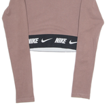 NIKE Cropped Tight Fit Womens T-Shirt Brown Long Sleeve Crew Neck XS