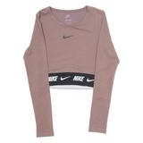 NIKE Cropped Tight Fit Womens T-Shirt Brown Long Sleeve Crew Neck XS
