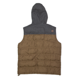 KANGOL Mens Puffer Jacket Brown Wool Hooded Colourblock L