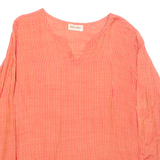 FABINDIA Striped Womens T-Shirt Red Long Sleeve V-Neck L