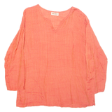 FABINDIA Striped Womens T-Shirt Red Long Sleeve V-Neck L