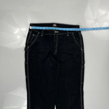 Dickies Contrast Stitch Carpenter Trousers - 30W UK 10 Black Cotton
