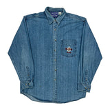 Hard Rock Cafe Graphic Denim Shirt - Large Blue Cotton