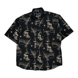 Nautical Print Puritan Graphic Hawaiian Shirt - Large Black Cotton