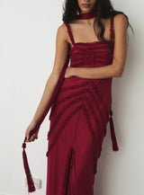 ARABELLA BURGUNDY RUFFLED DRESS