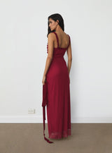 ARABELLA BURGUNDY RUFFLED DRESS